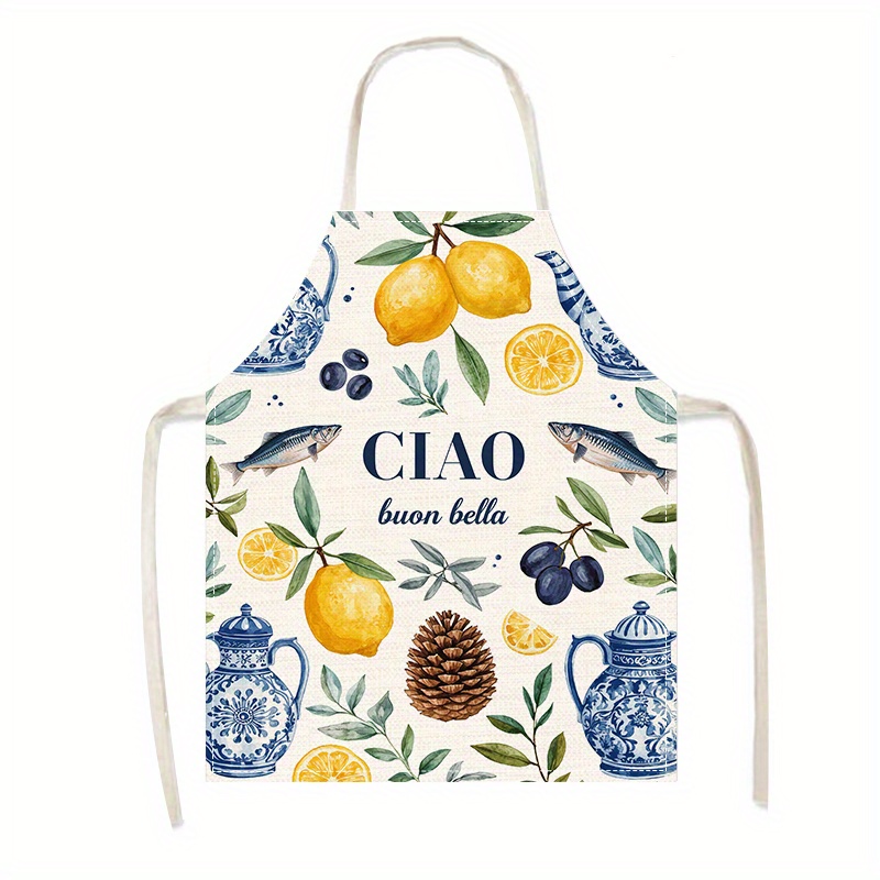 Home Cooking In Italian - 1pc 2D Flat Linen Apron Ciao
