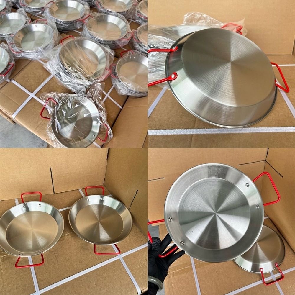 Paella Pan Steel - 20cm/24cm/28cm Flat Bottomed Plate Gold Silver