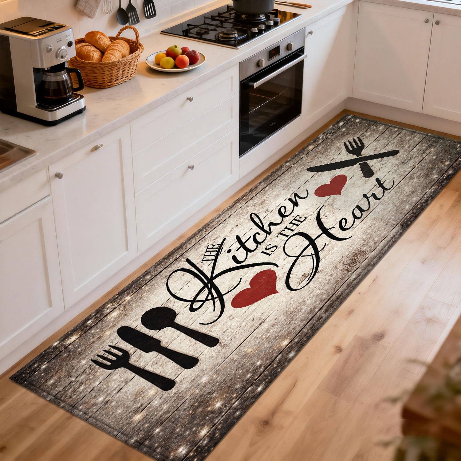 Home Cooking Quotes - Rustic Wooden Kitchen Quote Runner Rug