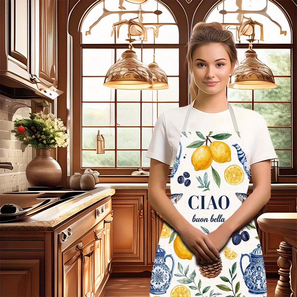 1pc 2D Flat Linen Apron Ciao B - Home Cooking In Italian ulasan dan harga
