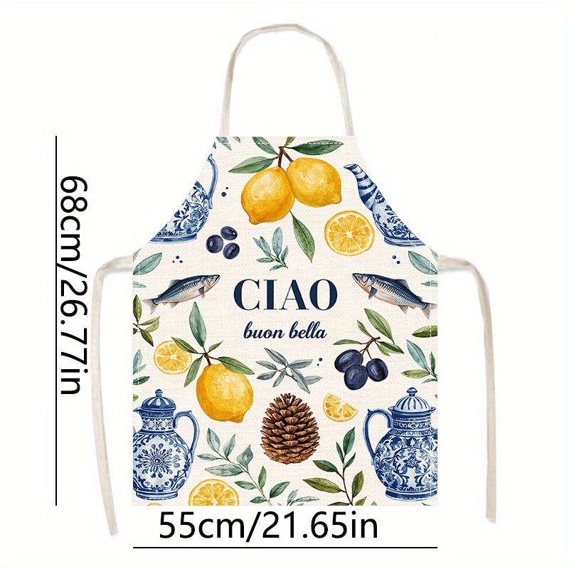 1pc 2D Flat Linen Apron Ciao B - Home Cooking In Italian ulasan dan harga